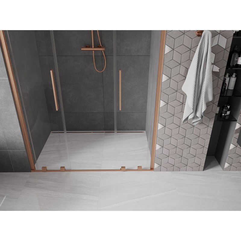 Mexen Velar L Duo 160 cm Sliding Shower Door, Transparent, Brushed Copper - 871-160-003-02-65