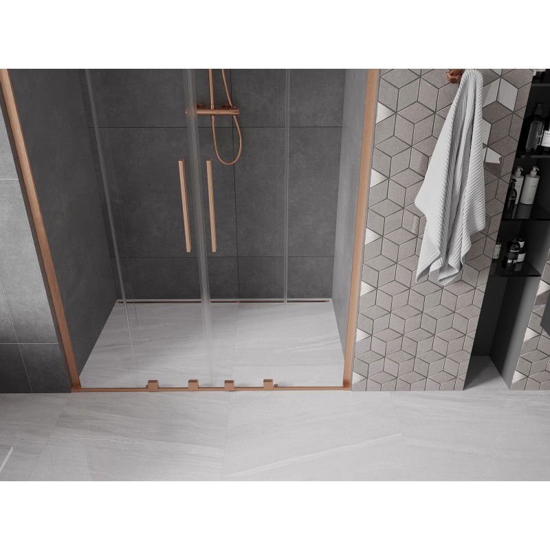 Mexen Velar L Duo 160 cm Sliding Shower Door, Transparent, Brushed Copper - 871-160-003-02-65