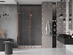 Mexen Velar L Duo sliding shower door 140 cm, transparent, rose gold - 871-140-003-02-60