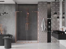 Mexen Velar L Duo sliding shower door 140 cm, transparent, brushed copper - 871-140-003-02-65