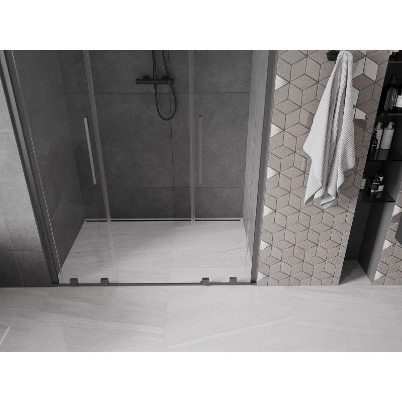 Mexen Velar L Duo 140 cm Sliding Shower Door, Transparent, Brushed Gun Gray - 871-140-003-02-66