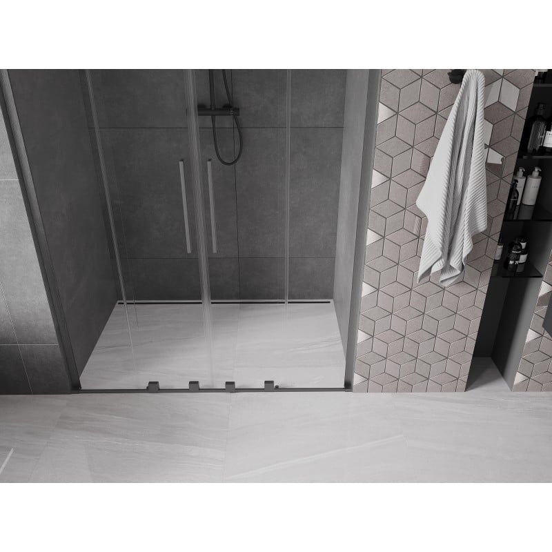 Mexen Velar L Duo Sliding Shower Door 150 cm, Transparent, Brushed Gun Gray - 871-150-003-02-66