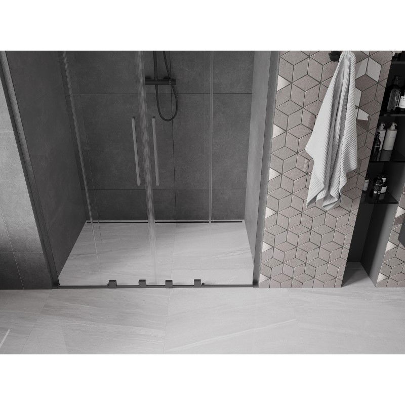 Mexen Velar L Duo sliding shower doors 160 cm, transparent, brushed gun gray - 871-160-003-02-66