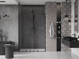 Mexen Velar L Duo sliding shower door 150 cm, transparent, black - 871-150-003-02-70