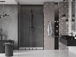 Mexen Velar L Duo sliding shower door 160 cm, transparent, black - 871-160-003-02-70