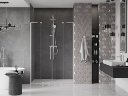 Mexen Velar L Duo sliding shower doors 160 cm, transparent, brushed nickel - 871-160-003-02-97
