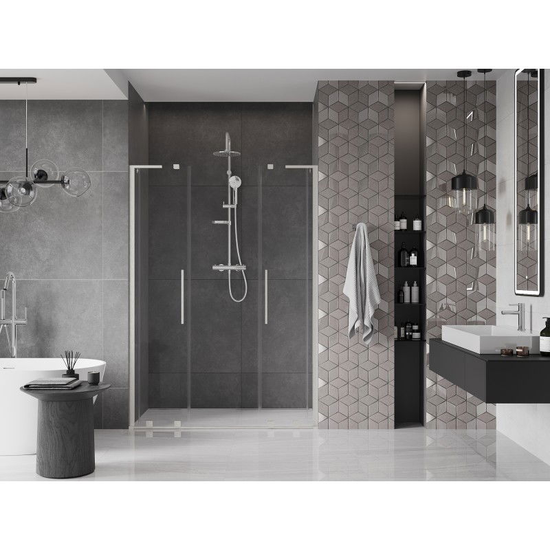 Mexen Velar L Duo sliding shower doors 150 cm, transparent, brushed nickel - 871-150-003-02-97