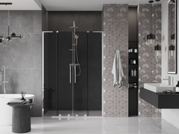Mexen Velar L Duo Sliding Shower Door 150 cm, Graphite, Chrome - 871-150-003-42-01