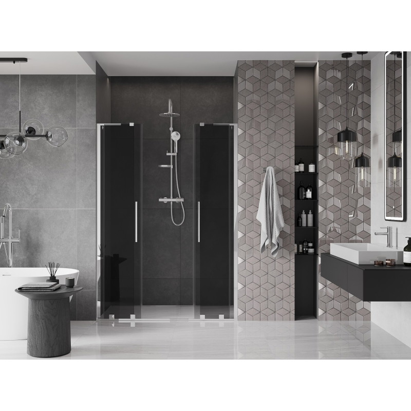 Mexen Velar L Duo Sliding Shower Door 150 cm, Graphite, Chrome - 871-150-003-42-01