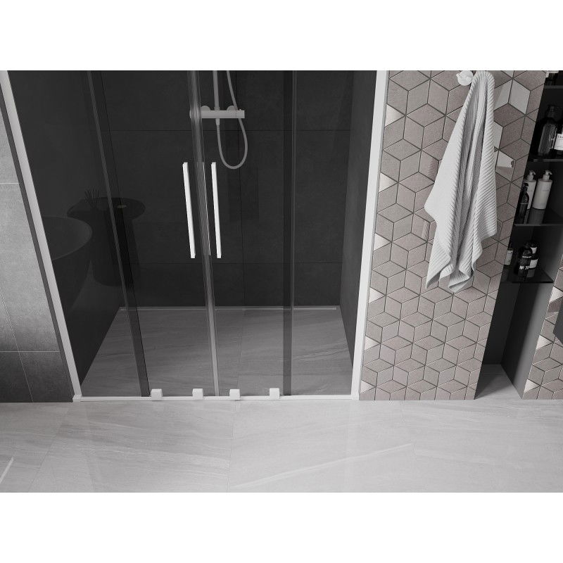Mexen Velar L Duo sliding shower door 160 cm, graphite, white - 871-160-003-42-20