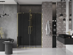 Mexen Velar L Duo Sliding Shower Doors 140 cm, Graphite, Gold - 871-140-003-42-50