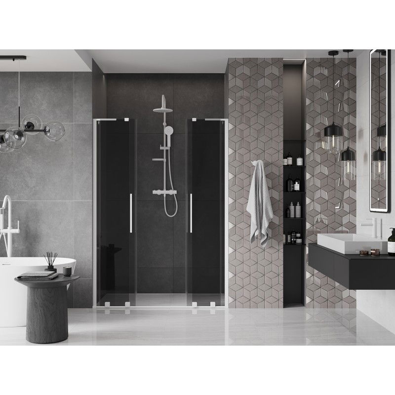 Mexen Velar L Duo sliding shower doors 140 cm, graphite, white - 871-140-003-42-20