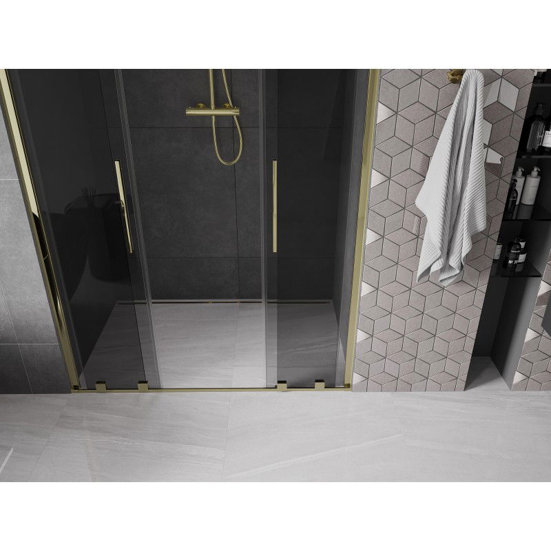 Mexen Velar L Duo sliding shower door 150 cm, graphite, gold - 871-150-003-42-50