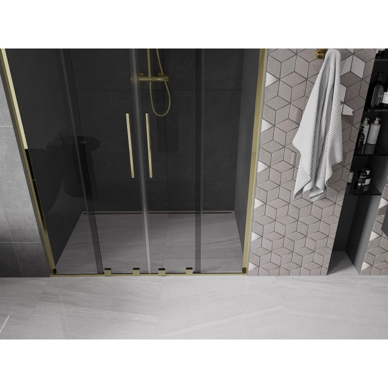 Mexen Velar L Duo sliding shower doors 160 cm, graphite, gold - 871-160-003-42-50