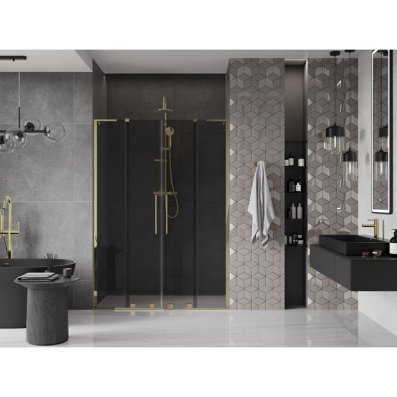 Mexen Velar L Duo sliding shower door 150 cm, graphite, gold - 871-150-003-42-50