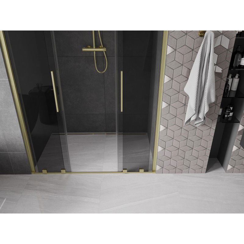 Mexen Velar L Duo 140 cm Sliding Shower Doors, Graphite, Brushed Gold - 871-140-003-42-55