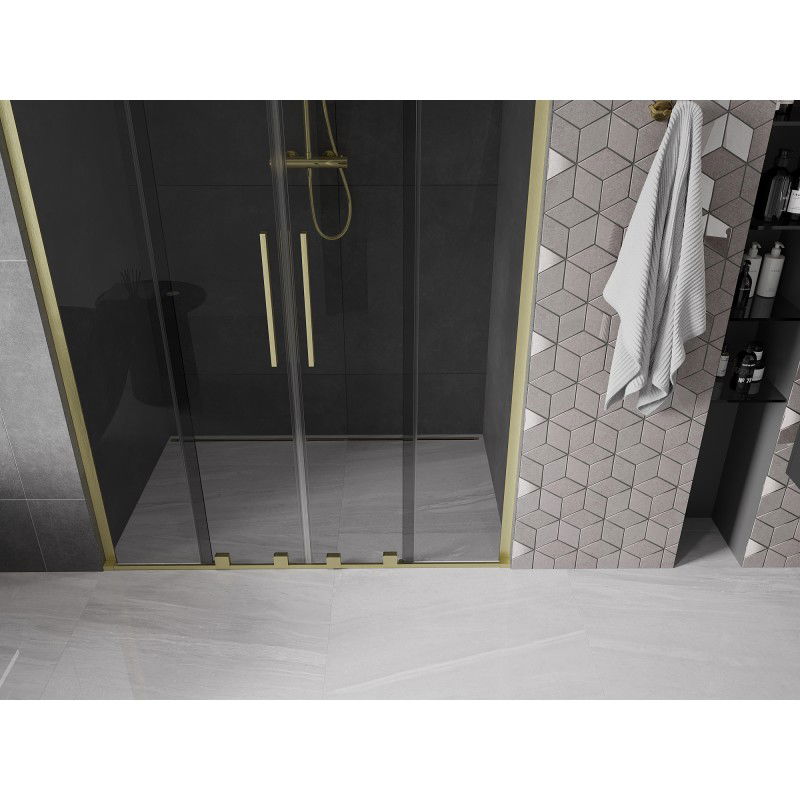 Mexen Velar L Duo 150 cm Sliding Shower Doors, Graphite, Brushed Gold - 871-150-003-42-55