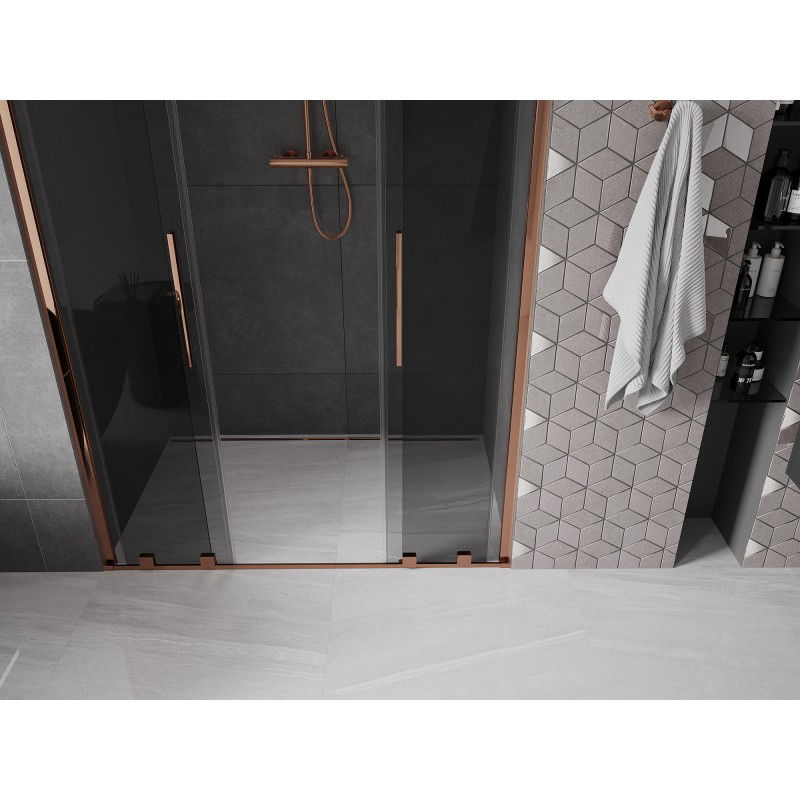 Mexen Velar L Duo sliding shower door 160 cm, graphite, rose gold - 871-160-003-42-60