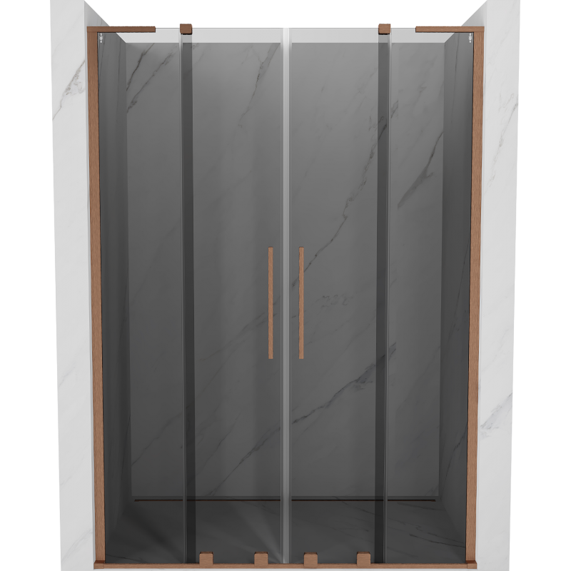 Mexen Velar L Duo 140 cm Sliding Shower Door, Graphite, Brushed Copper - 871-140-003-42-65
