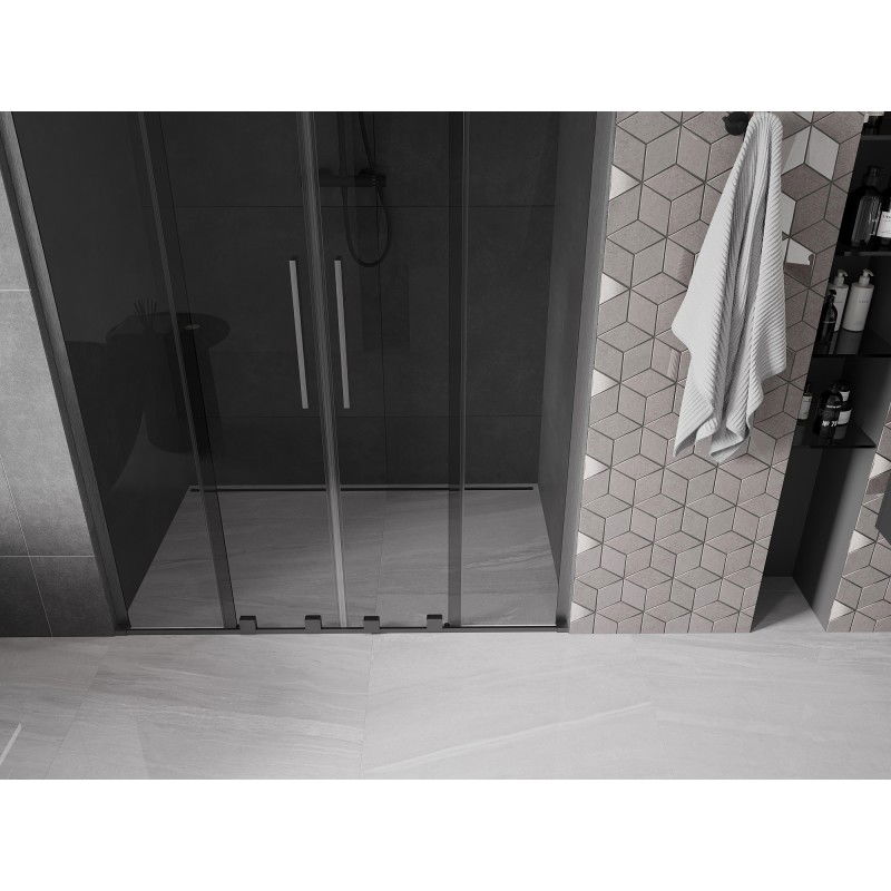 Mexen Velar L Duo sliding shower doors 160 cm, graphite, brushed gun gray - 871-160-003-42-66
