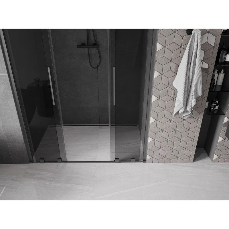 Mexen Velar L Duo sliding shower doors 160 cm, graphite, brushed gun gray - 871-160-003-42-66