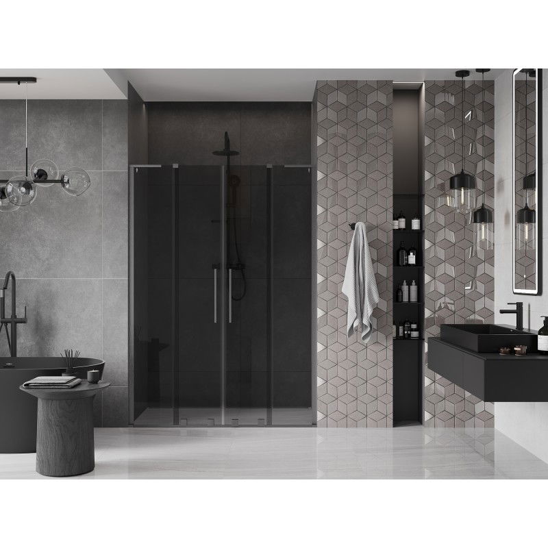 Mexen Velar L Duo sliding shower doors 160 cm, graphite, brushed gun gray - 871-160-003-42-66