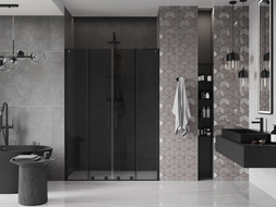 Mexen Velar L Duo sliding shower doors 140 cm, graphite, black - 871-140-003-42-70