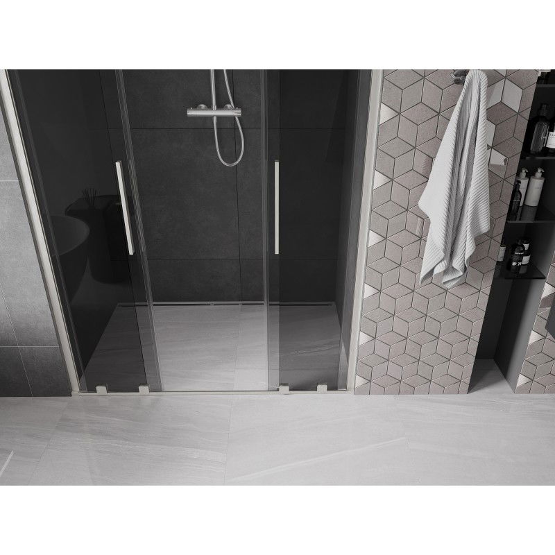 Mexen Velar L Duo sliding shower doors 150 cm, graphite, brushed nickel - 871-150-003-42-97