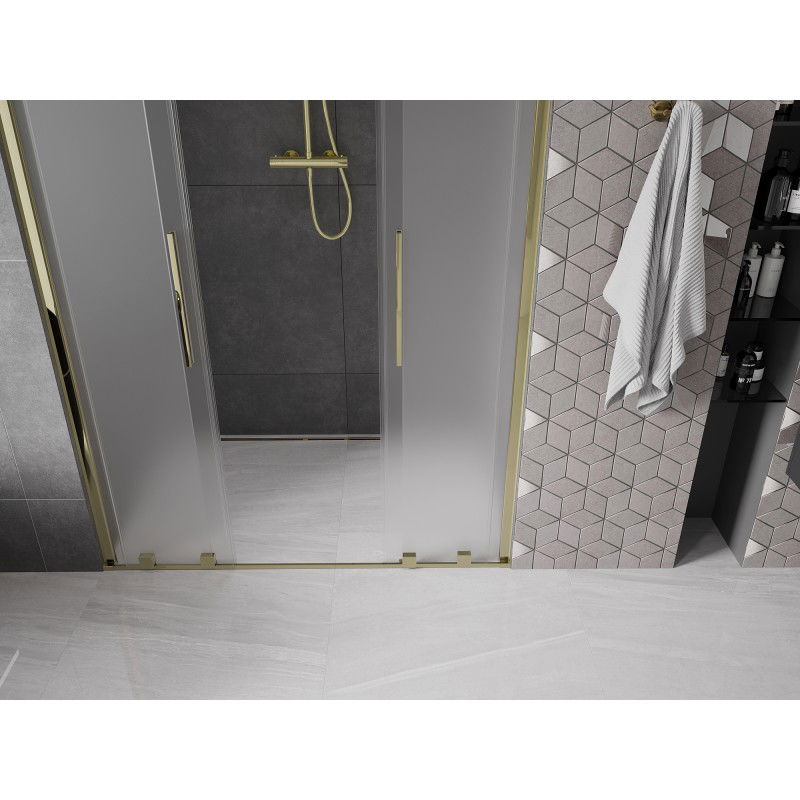 Mexen Velar L Duo 150 cm sliding shower doors, frosted, gold - 871-150-003-32-50