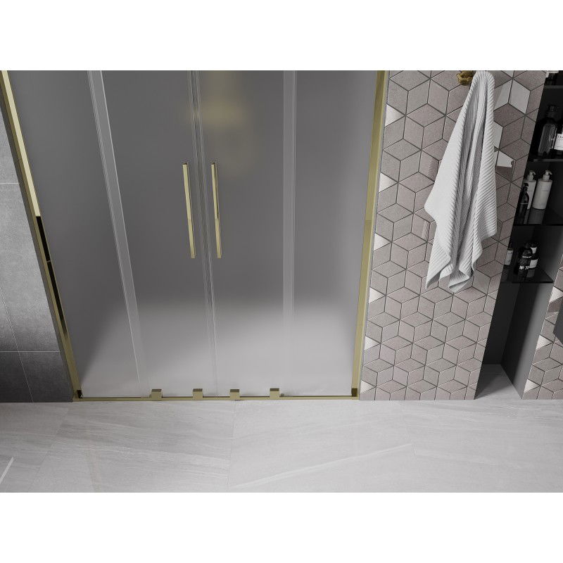 Mexen Velar L Duo Sliding Shower Door 140 cm, Frosted, Gold - 871-140-003-32-50
