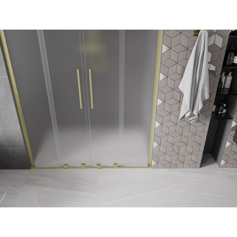Mexen Velar L Duo sliding shower doors 160 cm, frosted, brushed gold - 871-160-003-32-55