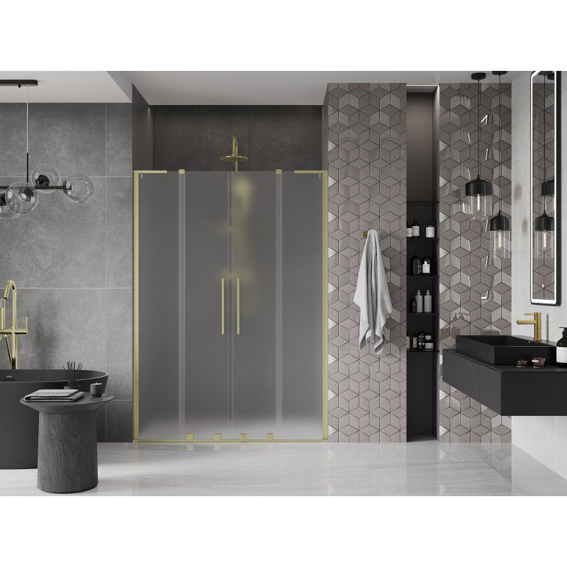 Mexen Velar L Duo sliding shower doors 160 cm, frosted, brushed gold - 871-160-003-32-55