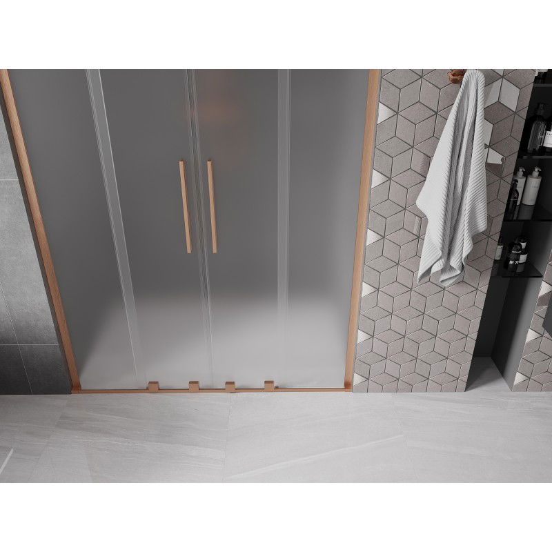 Mexen Velar L Duo 140 cm Sliding Shower Door, Frosted, Brushed Copper - 871-140-003-32-65