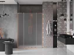 Mexen Velar L Duo 160 cm Sliding Shower Door, Frosted, Brushed Copper - 871-160-003-32-65