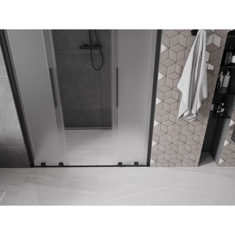 Mexen Velar L Duo sliding shower doors 160 cm, frost, black - 871-160-003-32-70