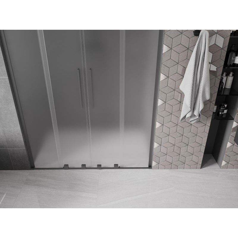 Mexen Velar L Duo sliding shower doors 140 cm, frost, gun metal - 871-140-003-32-95