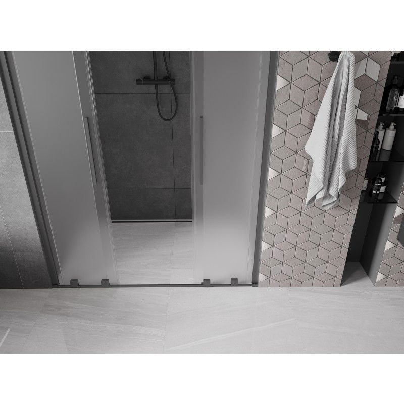 Mexen Velar L Duo sliding shower door 150 cm, frosted, gun metal - 871-150-003-32-95