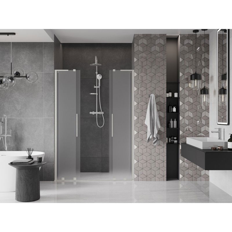 Mexen Velar L Duo sliding shower door 140 cm, frost, brushed nickel - 871-140-003-32-97