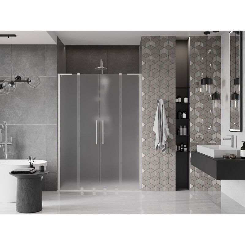 Mexen Velar L Duo sliding shower door 150 cm, frosted, brushed nickel - 871-150-003-32-97
