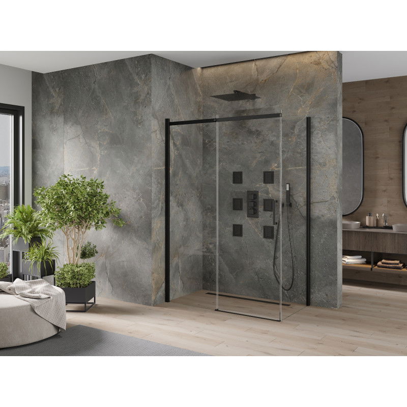 Mexen Omega 130 x 70 cm Sliding Shower Enclosure, Transparent, Black - 825-130-070-70-00