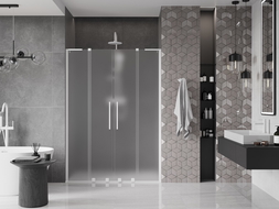Mexen Velar L Duo 140 cm Sliding Shower Door, Frosted, White - 871-140-003-32-20