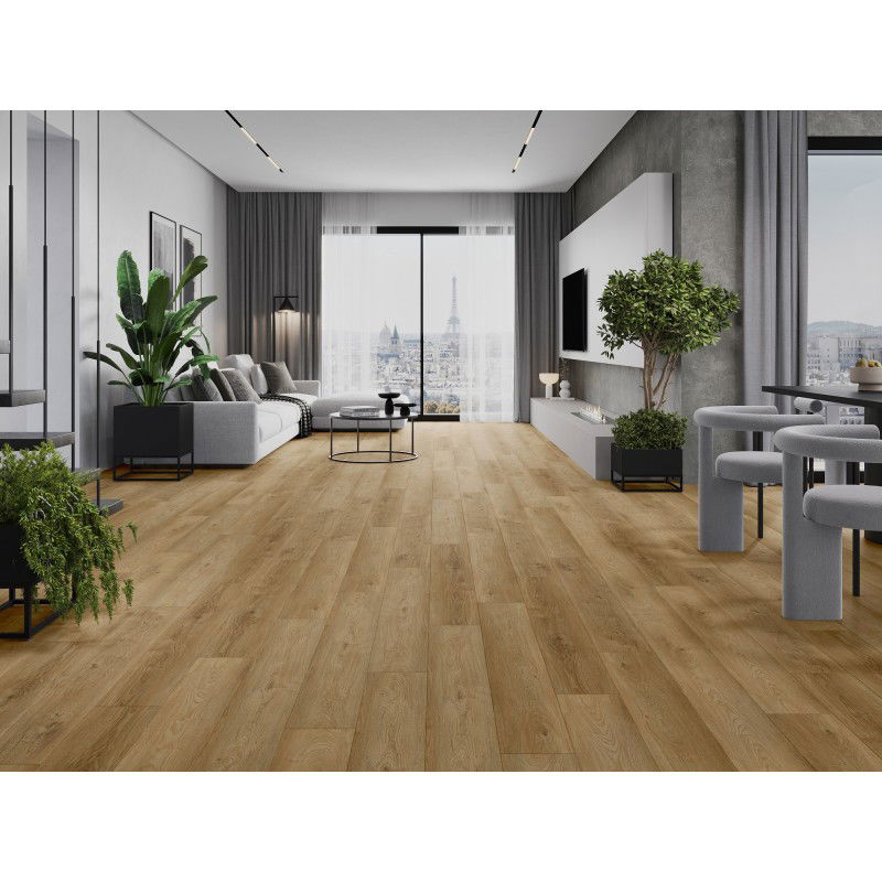 Mexen Sunset Hills sample of SPC vinyl panels 6.5 mm, IXPE underlay 1.5 mm, 4 V-Groove, Oak - F1037-S