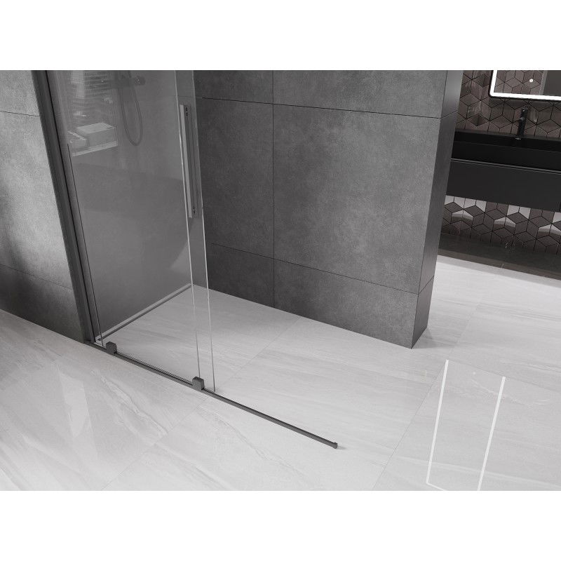 Mexen Velar Sliding Walk-in Shower Wall 140 x 200 cm, 8 mm Transparent, Gun Metal - 871-140-000-03-95
