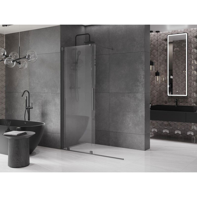 Mexen Velar Sliding Walk-in Shower Wall 140 x 200 cm, 8 mm Transparent, Gun Metal - 871-140-000-03-95