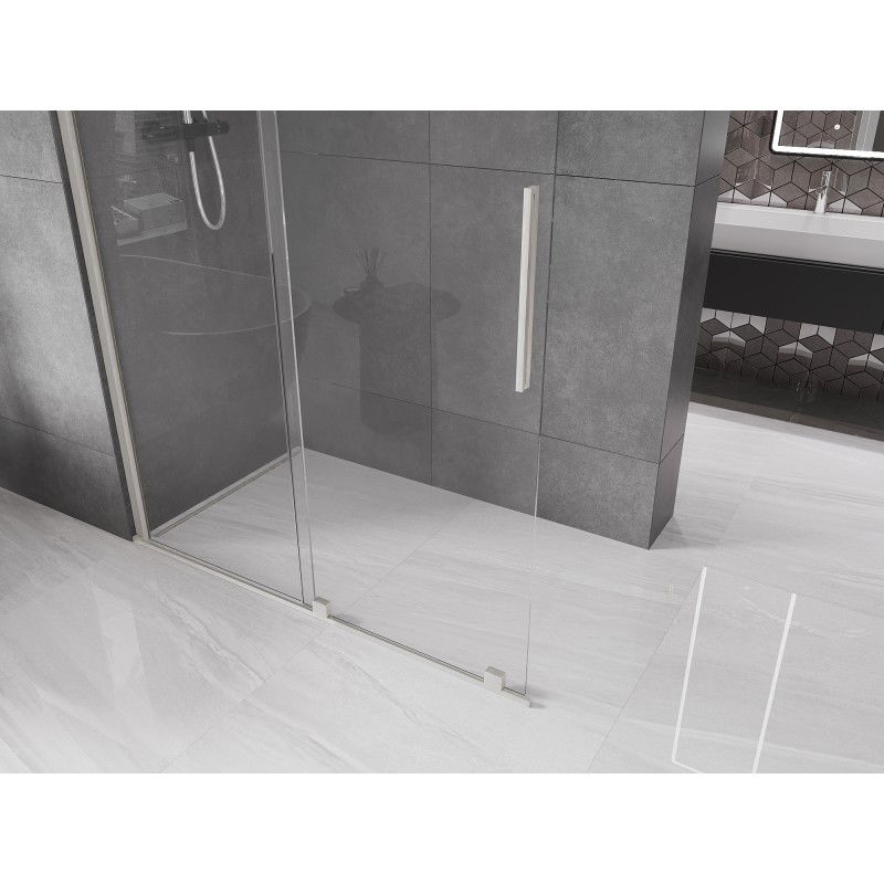 Mexen Velar sliding shower wall Walk-in 140 x 200 cm, transparent 8 mm, brushed nickel - 871-140-000-03-97