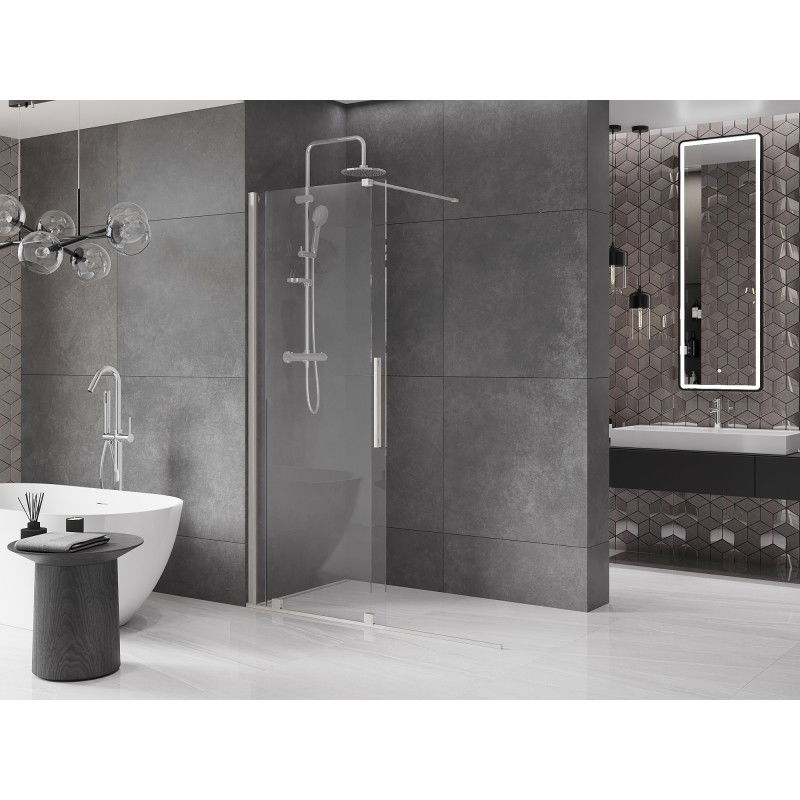 Mexen Velar sliding shower wall Walk-in 130 x 200 cm, transparent 8 mm, brushed nickel - 871-130-000-03-97