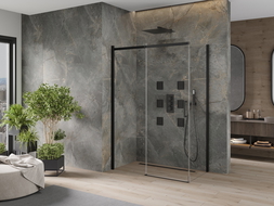 Mexen Omega 140 x 80 cm Sliding Shower Enclosure, Transparent, Black - 825-140-080-70-00