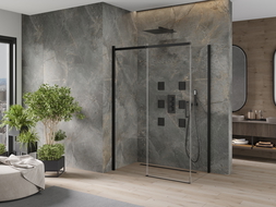 Mexen Omega extendable shower cubicle 140 x 80 cm, Transparent, Black - 825-140-080-70-00