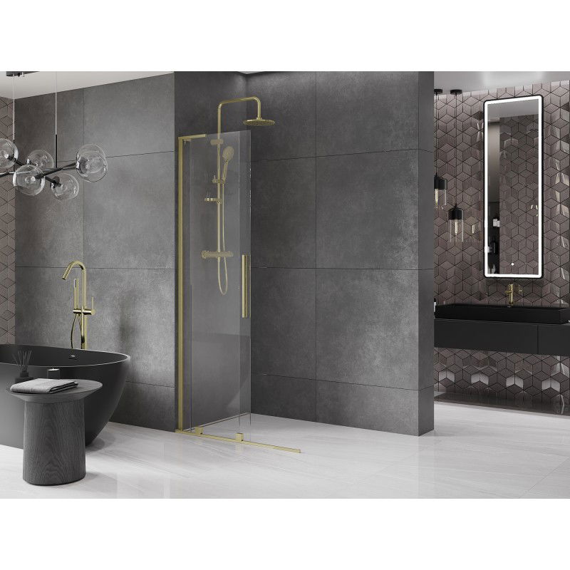 Mexen Velar L Sliding Shower Wall Walk-in 90 x 200 cm, Transparent 8 mm, Brushed Gold - 871-090-003-03-55