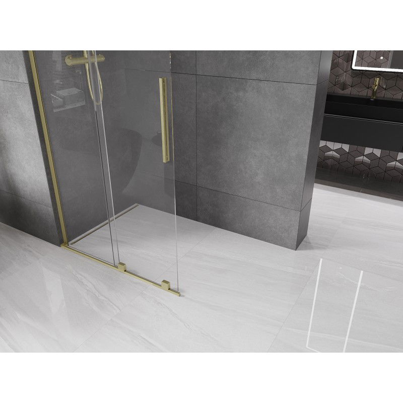 Mexen Velar L Sliding Shower Wall Walk-in 110 x 200 cm, Transparent 8 mm, Brushed Gold - 871-110-003-03-55